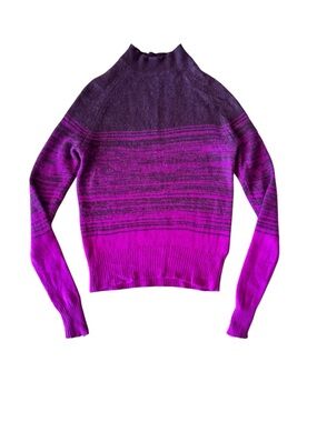 C By Bloomingdales Cashmere Sweater Purple Mock Neck Long Sleeve Stripe Abstract